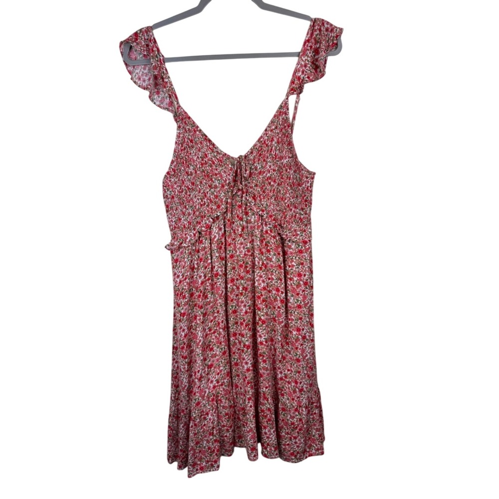 Altar'd State Floral Smocked Mini Dress Boho Cottagecore Ruffle Hem Flowy Size L